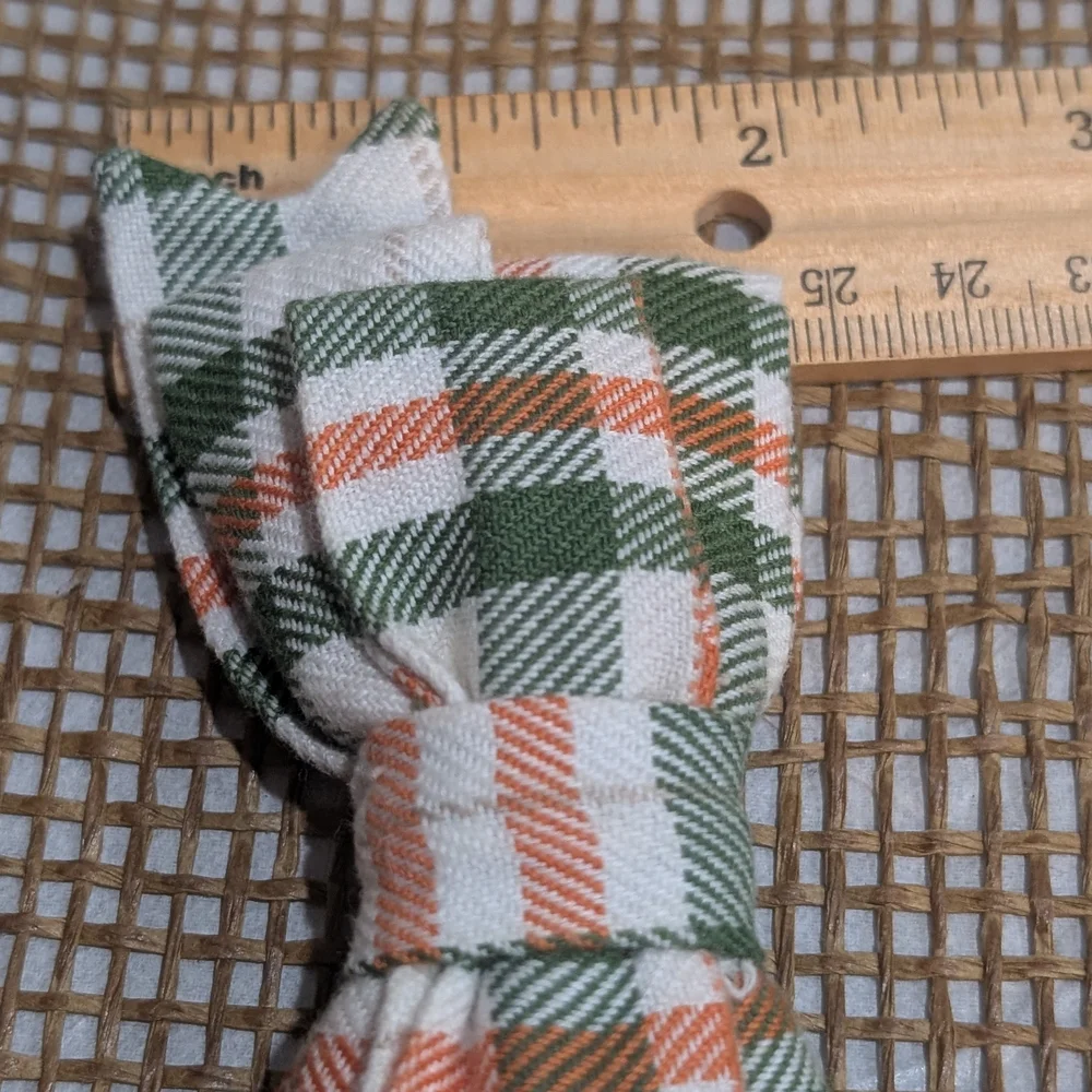 Fall Hair Bow, Orange Green Cream Plaid